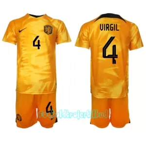 Holland Virgil van Dijk 4 Hjemmebanetrøje Barn VM 2022