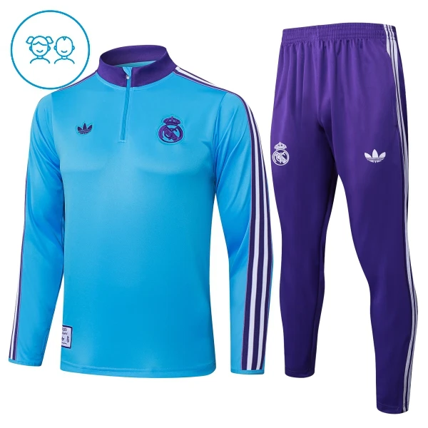 Real Madrid Trænings sweatshirt sæt Barn 25/26 Blå Real Madrid Trænings sweatshirt sæt Barn 25/26 Blå